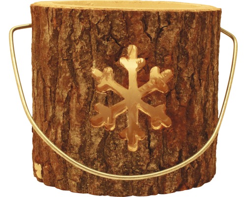 Lanterne en bois flocon de neige Ø 18 x H 15 cm marron