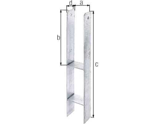 Pfostenträger zum Einbetonieren mit Maßangaben