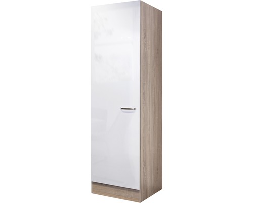 Armoire à provisions Flex Well Valero 50 x 57 x 200 cm façade blanc à haute brillance corps chêne sonoma butée réversible