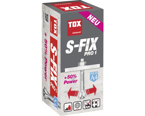 Bolzenanker S-Fix Pro 1 A4 M10x90/10 Tox, 50 Stück Verpackung des Tox S-Fix Pro 1 Schwerlastankers