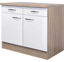 Meuble bas Flex Well avec tiroir et porte pivotante Flex Well lxpxh 100 x 60 x 86 cm blanc haute brillance démonté tirant gauche droite