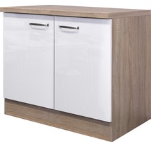 Meuble bas Flex Well avec porte pivotante Flex Well lxpxh 100 x 60 x 86 cm blanc haute brillance démonté tirant gauche droite