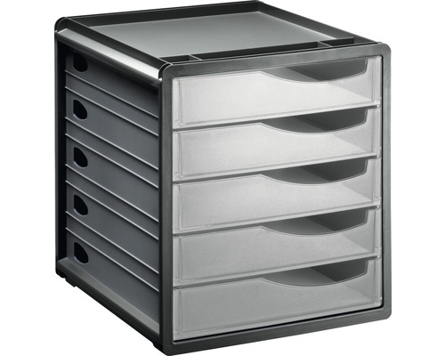 Boîte à tiroirs Space 5 tiroirs gris transparent 28,5x33,5x32 cm