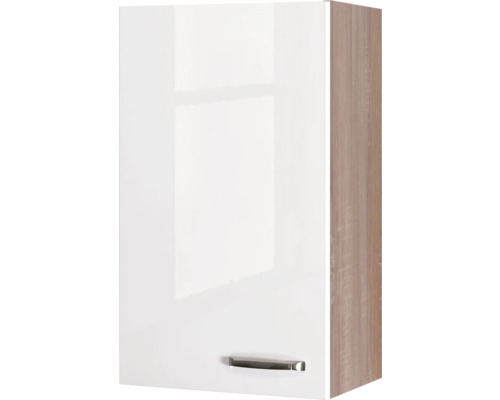 Armoire suspendue Flex Well Valero 50 x 32 x 89 cm façade blanc à haute brillance corps chêne sonoma butée réversible