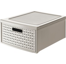 Boîte de rangement en plastique avec tiroir aspect tressé et couvercle