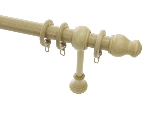 Tringle à rideau Lugano Classic nature Ø 28 mm 120 cm Garniture en bois pour tringle à rideaux avec anneaux et support