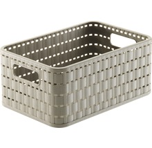 Panier de rangement en plastique avec design tressé et poignées de transport