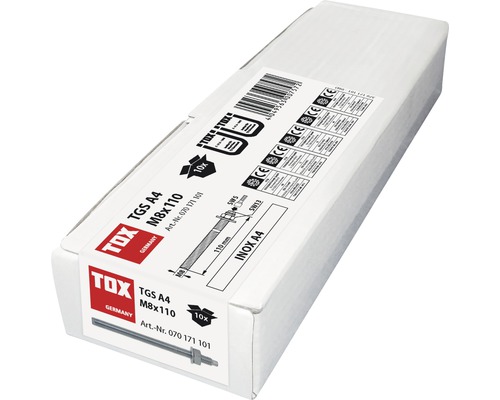 Emballage de dix ancres lourdes, ancrage de boulon en acier inoxydable A4, dimension M8x110