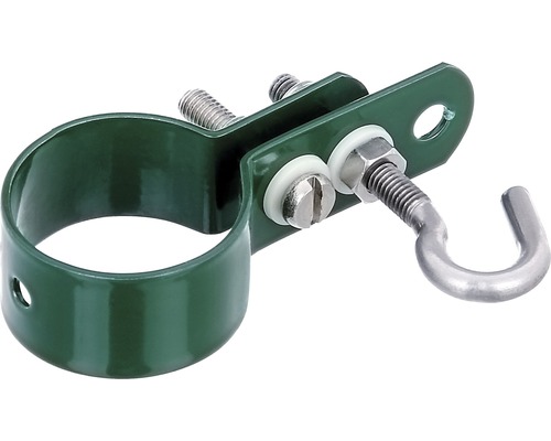Collier pour barre de tension pour grillage Ø 3.4 cm, vert Collier de serrage avec crochet pour fixation sur tubes