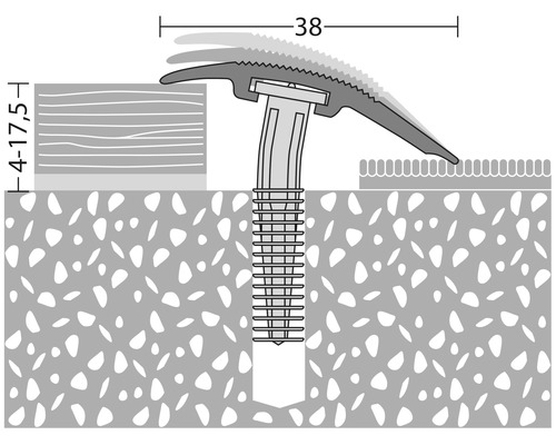Installationsschema für ein Übergangsprofil mit einer Höhe von 4 bis 17,5 Millimeter und einer Breite von 38 Millimeter.
