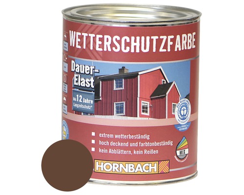 HORNBACH Holzfarbe Wetterschutzfarbe braun 750ml Wetterschutzfarbe in Dose mit Farbbeispiel und Blauem Engel Siegel