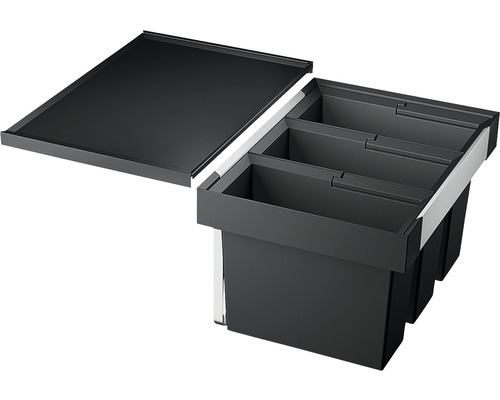 Système de tri des déchets avec trois bacs et couvercle pour montage en cuisine