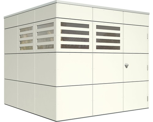 Gerätehaus mit Lüftungsschlitzen und Tür