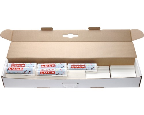 Boîte en carton ouverte avec produit d''étanchéité Block Lock Original