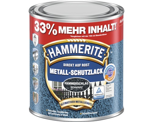 Peinture à effet martelé HAMMERITE noir 1 l (33 % de contenu en plus !)