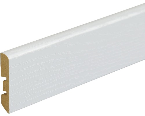 Sockelleiste Hochglanz weiß strukturiert 10x58x2600 mm Weisse Sockelleiste aus Holz