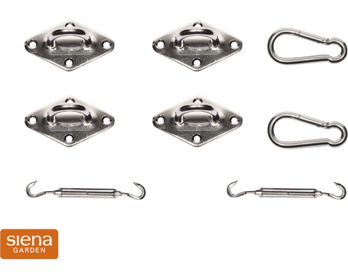 Siena Garden Kit de fixation pour voile d''ombrage avec tendeur, mousquetons et œillets muraux