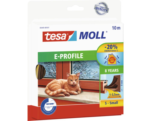 Gummidichtung E-Profil tesamoll 10 m x 9 mm Braun x 4 mm Tesa Moll E-Profil Dichtung, 10 Meter, zur Fensterabdichtung