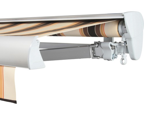 SOLUNA Halbkassettenmarkise Classic 2,5x1,5 Stoff Dessin 0842 Gestell E6EV1 silber eloxiert Antrieb rechts inkl. Kurbel