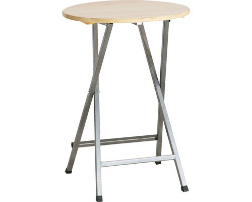 Table haute en pin Ø 78 h 110 cm piètement en métal pliant naturel