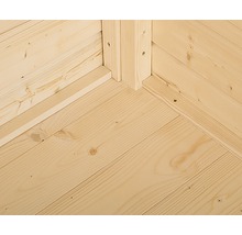 Gros plan d''un coin en bois avec des assemblages à rainure et languette