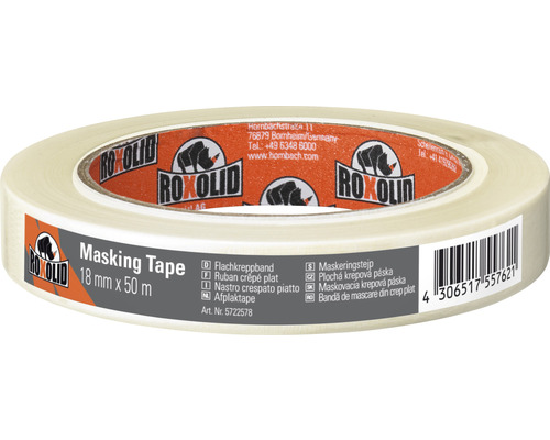 Ruban de masquage ROXOLID ruban crêpé plat beige 18 mm x 50 m Rouleau de ruban de masquage 18 mm x 50 m