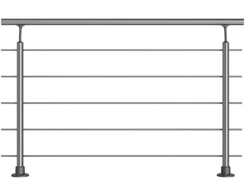 Set complet de balustrade Pertura en aluminium pour montage au sol avec cinq barres en acier inoxydable (20)
