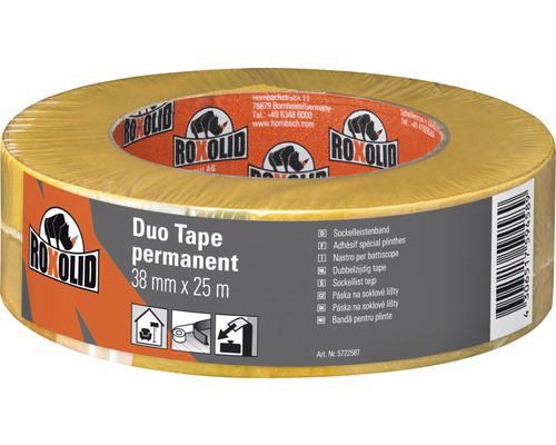 Duo Tape permanent ROXOLID ruban adhésif double-face ruban pour plinthes transparent 38 mm x 25 m
