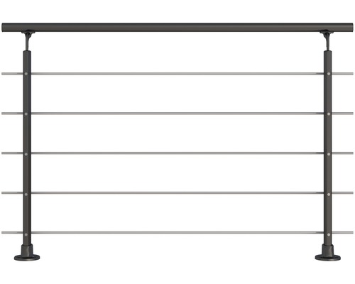 Geländer-Komplettset Pertura Aluminium anthrazit mit fünf Edelstahlstäben für Bodenmontage B: 1.50 m-0