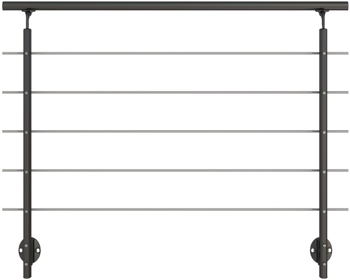 Set complet de balustrade Pertura en aluminium pour montage latéral avec cinq barres en acier inoxydable (17)-0