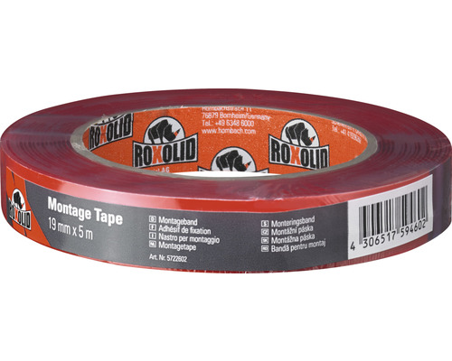 Montage Tape ROXOLID ruban adhésif de montage transparent 19 mm x 5 m Montage Tape ROXOLID ruban adhésif de montage transparent 19 mm x 5 m