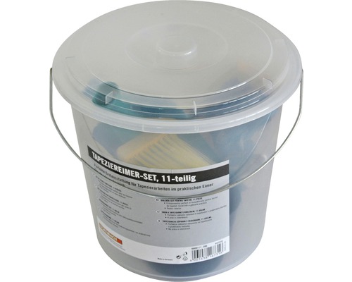 Set de seau à papier peint, 11 pièces, comme équipement de base pour les travaux de tapisserie dans un seau