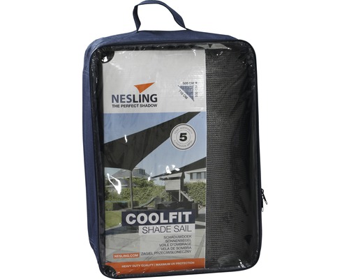 Nesling Dreiecksonnensegel 5,0 x 5,0 x 7,1 m,HDPE 285 g/m² wind- und wasserdurchlässig, grau