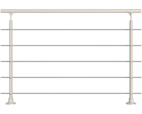Kit complet de balustrade Pertura aluminium blanc avec cinq barres en acier inoxydable pour montage au sol l : 1,50 m