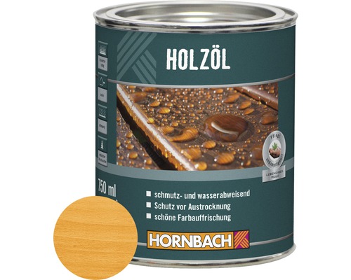 Huile pour bois HORNBACH mélèze 750 ml Huile pour bois en boîte de 750 millilitres de Hornbach, hydrofuge et anti-salissures, protège du dessèchement et ravive les couleurs