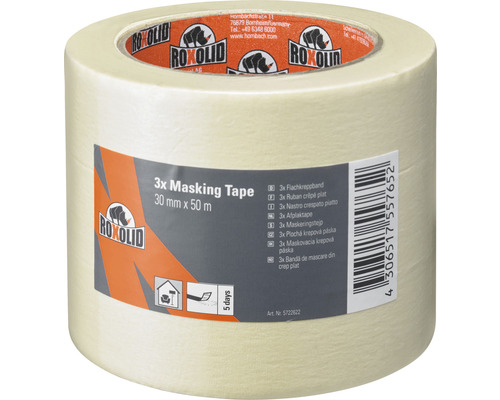 Masking Tape ROXOLID lot rubans de masquage crêpés beige 3 x 30 mm x 50 m