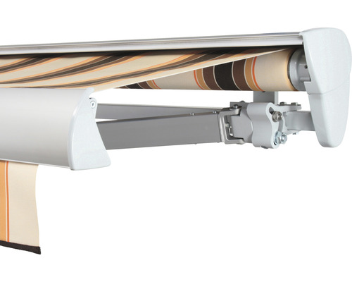 SOLUNA Halbkassettenmarkise Classic 4x3 Stoff Dessin 0842 Gestell E6EV1 silber eloxiert Antrieb rechts inkl. Motor, Wandschalter