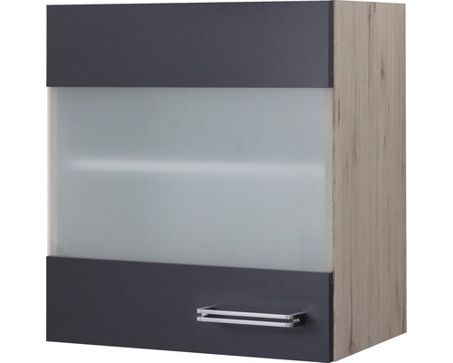 Armoire suspendue avec porte vitrée Flex Well Santo 50 x 32 x 55 cm façade anthracite mat corps chêne clair san remo butée réversible