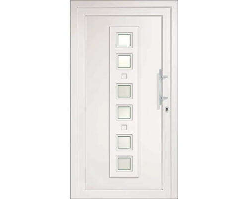Porte d''entrée blanche avec vitrages rectangulaires et poignée