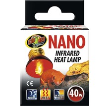 Logo Zoo Med. Lampe chauffante infrarouge Nano, 40 watts, adaptée pour la nuit, la chaleur et un fonctionnement de 24 heures.