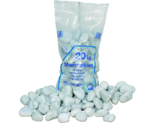 Gravier de marbre Carrara blanc 60-100 mm, 1000 kg Sac de 20 kilogrammes de graviers de marbre d''une granulométrie de 60 à 100 millimètres.