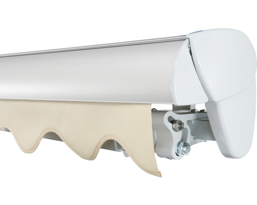 Vue détaillée d''un store banne avec revêtement en tissu