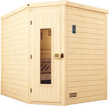 Massivholzsauna Weka Turku Eck Gr.2 inkl. 7,5 kW Bio Ofen mit digitaler Steuerung und Holztüre mit Isolierglas wärmegedämmt