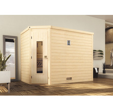 Massivholzsauna Weka Turku Eck Gr.3 inkl. 7,5 kW Bio Ofen mit digitaler Steuerung und Holztüre mit Isolierglas wärmegedämmt