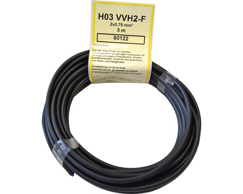 Conduite flexible H03 VVH2-F 2x0,75 mm² 5 m noir