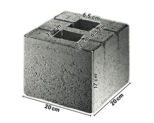 Zaun - Pfosten - Fundamentstein 20 cm x 20 cm x 17 cm Pflasterstein mit Abmessungen