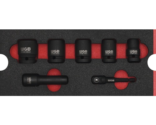 Moduleinlage Kraft-Einsatz-Garnitur WGB Gr. S 268 x 38 x 114 mm schwarz 7-tlg WGB Steckschlüsseleinsatz Set mit verschiedenen Größen im Koffer