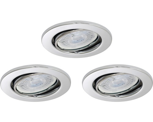 Drei runde Deckeneinbauspots mit schwenkbaren Leuchtmitteln