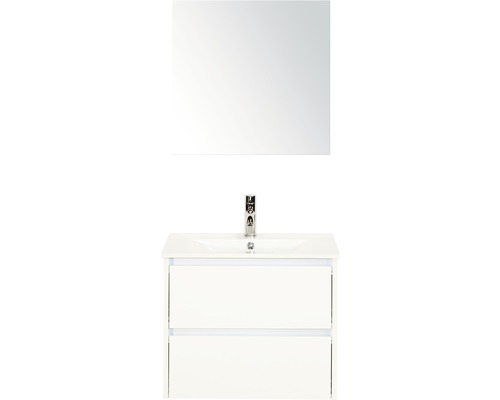 Set de meubles de salle de bains Sanox Dante lxhxp 61 x 170 x 46 cm couleur de façade blanc haute brillance avec vasque en céramique blanc et vasque en céramique miroir meuble sous vasque