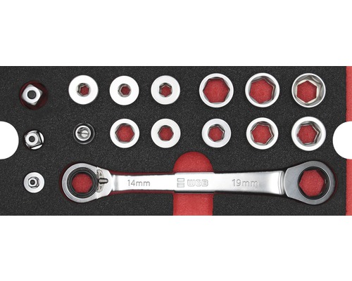 Insert modulaire jeu de clés à cliquet à anneau double emboîtables 28 en 1 Industrial Taille S 268 x 38 x 114 mm noir 16 pces-0